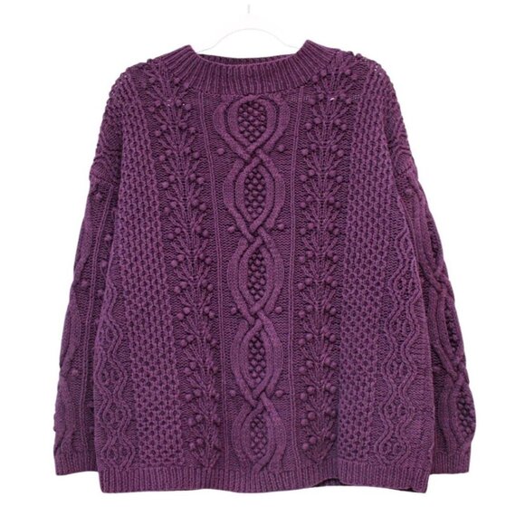 Vintage 90s Y2K Express Sweater Small Fisherman Chunky Handknit Ramie Oversized - Picture 1 of 14